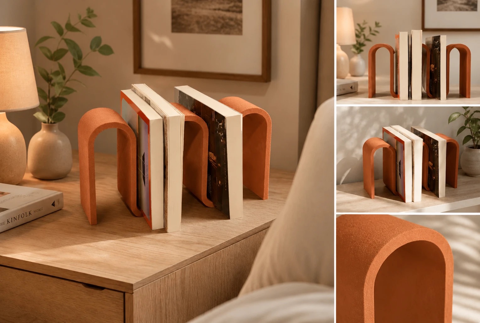 Terracotta Cotton Street Bookshelf holding paperbacks
