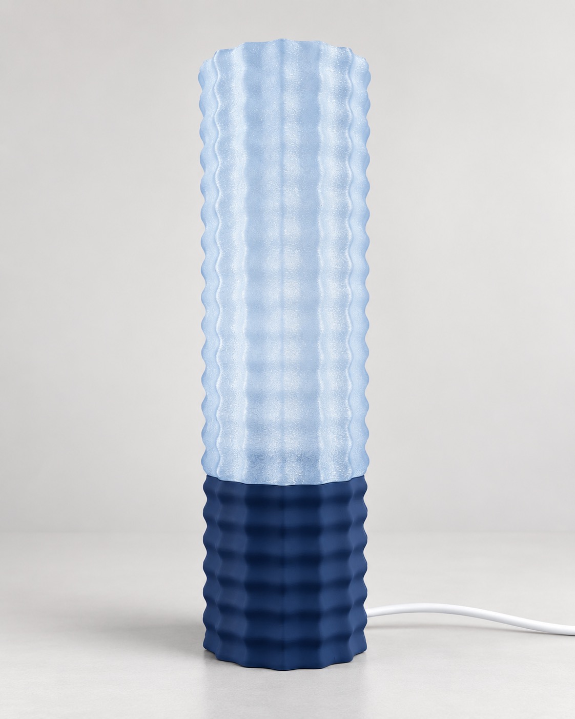 Lit Fountain Street Lamp with an ice blue shade and dark blue base